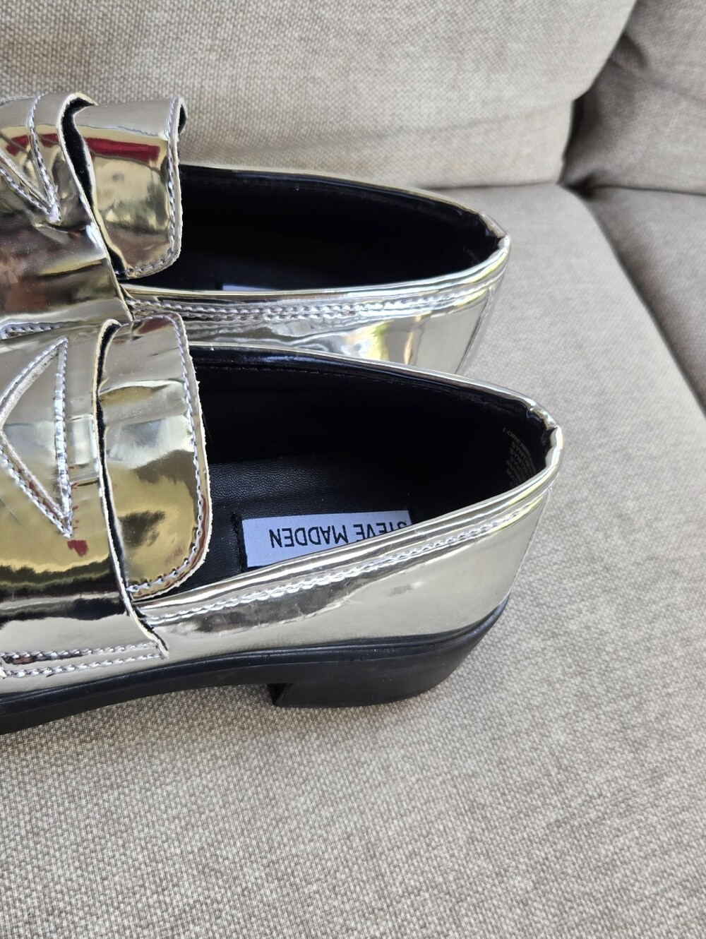 Steve Madden Silver Metallic Penny Loafers - Picture 4 of 10